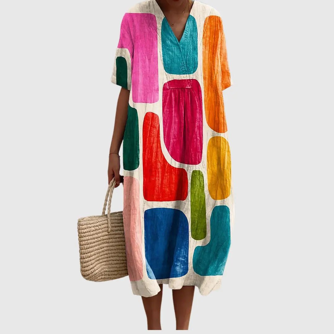 Tilly | Retro Pop Colorblock Midi Dress - Benjamin New York