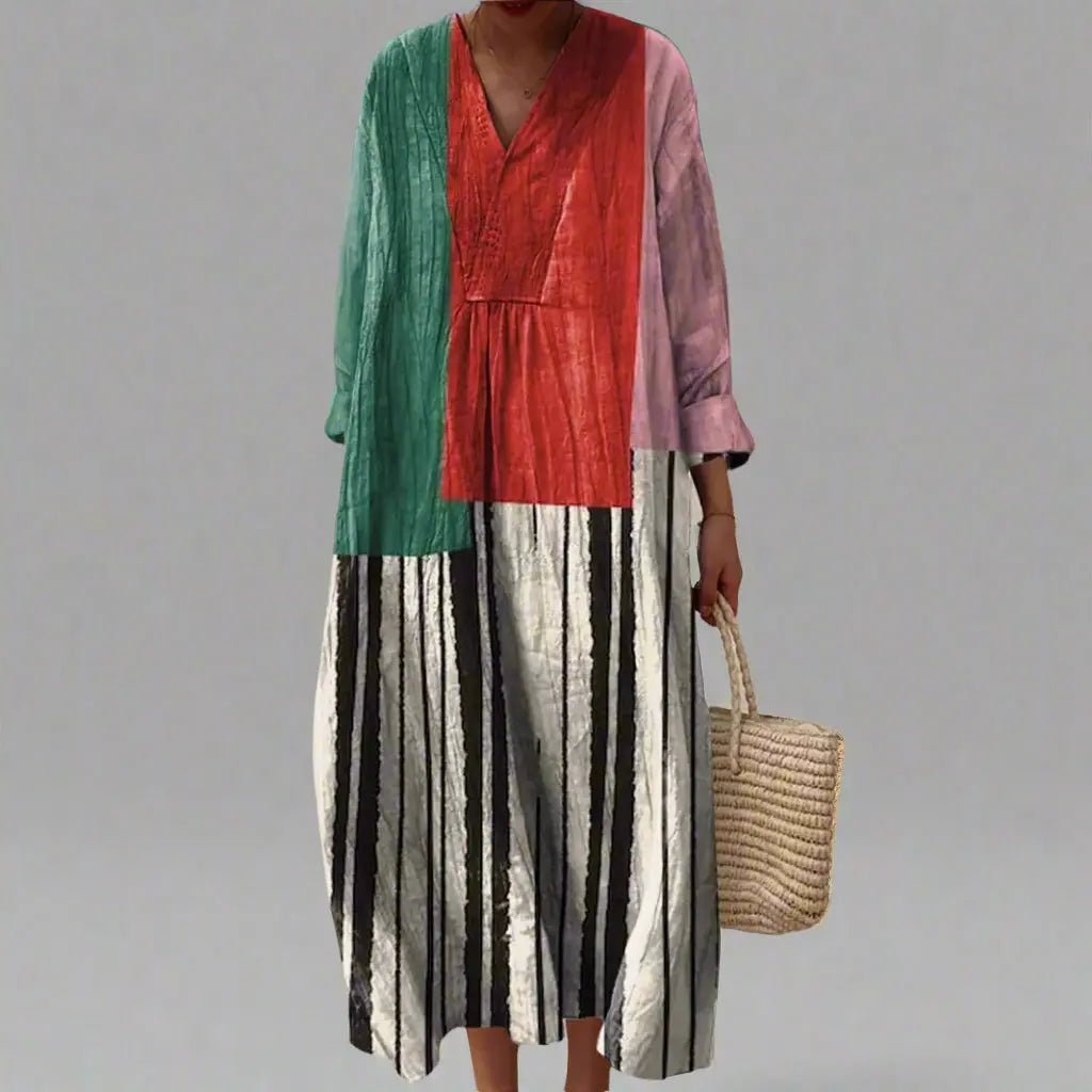 Harriet | Colorblock Striped Cotton Maxi Dress - Benjamin New York