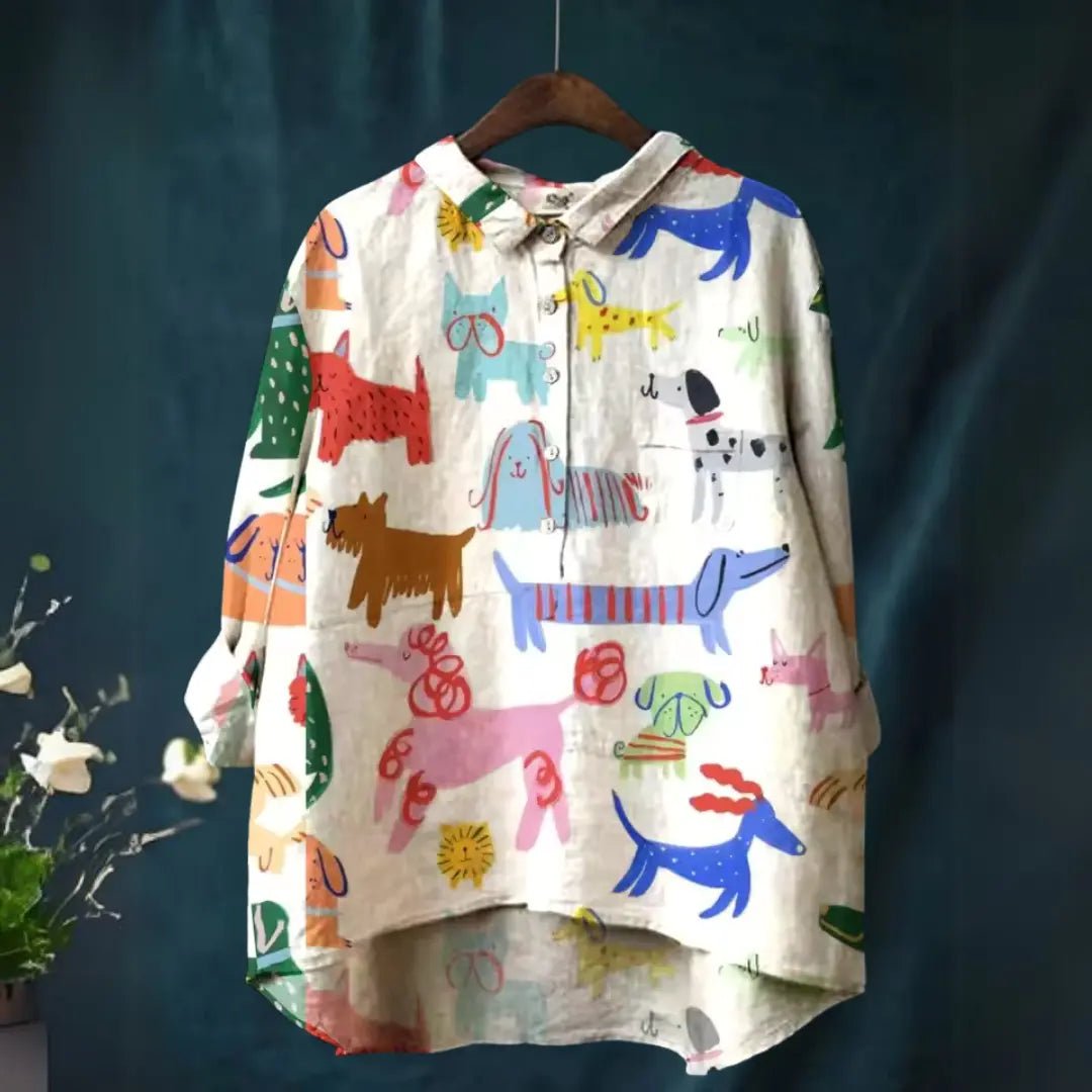 Sunny | Colorful Dog Parade Linen Shirt - Benjamin New York