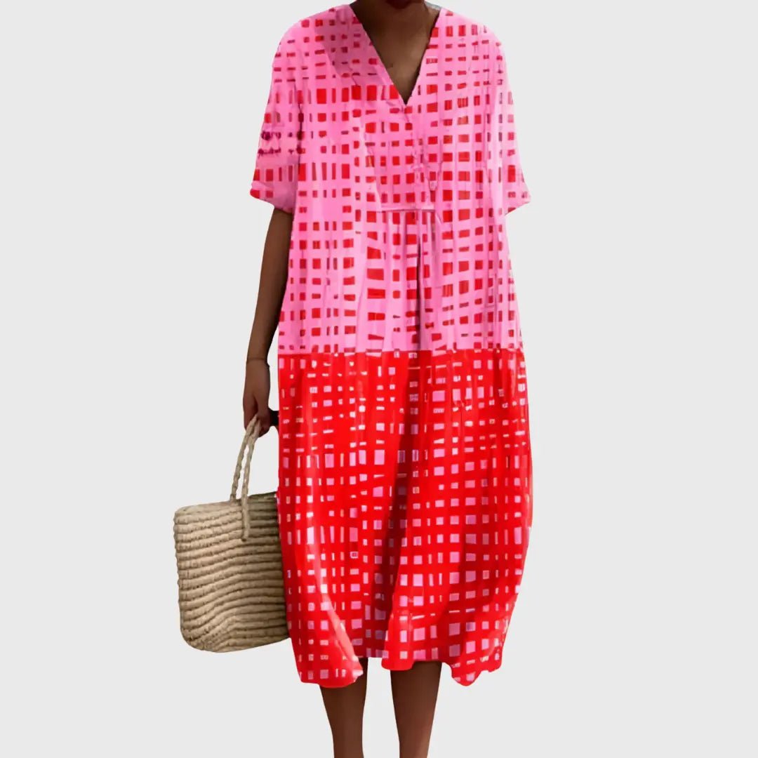 Tilly | Grid Pop Two - Tone Midi Dress - Benjamin New York