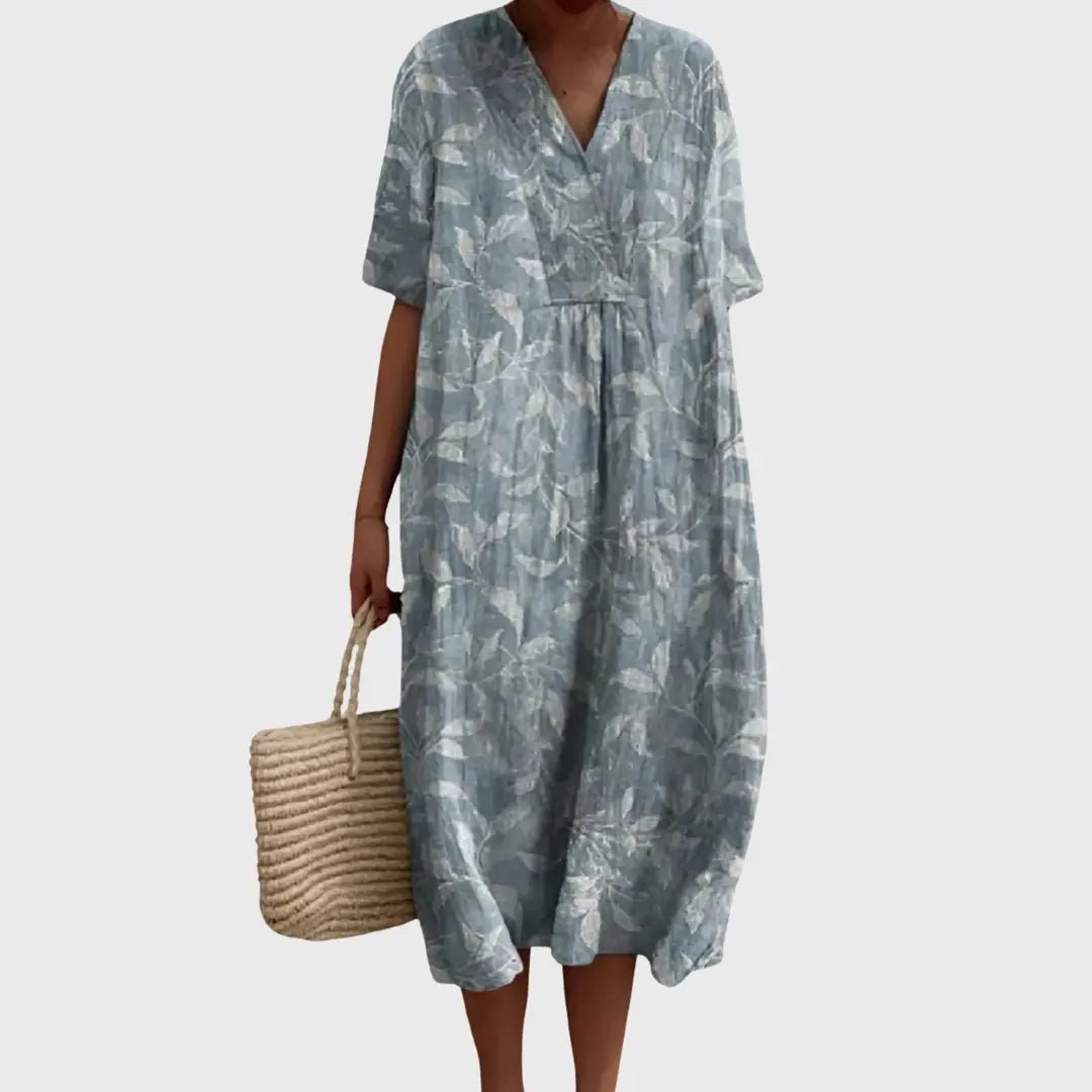 Remi | Misty Leaf Print Relaxed Midi Dress - Benjamin New York