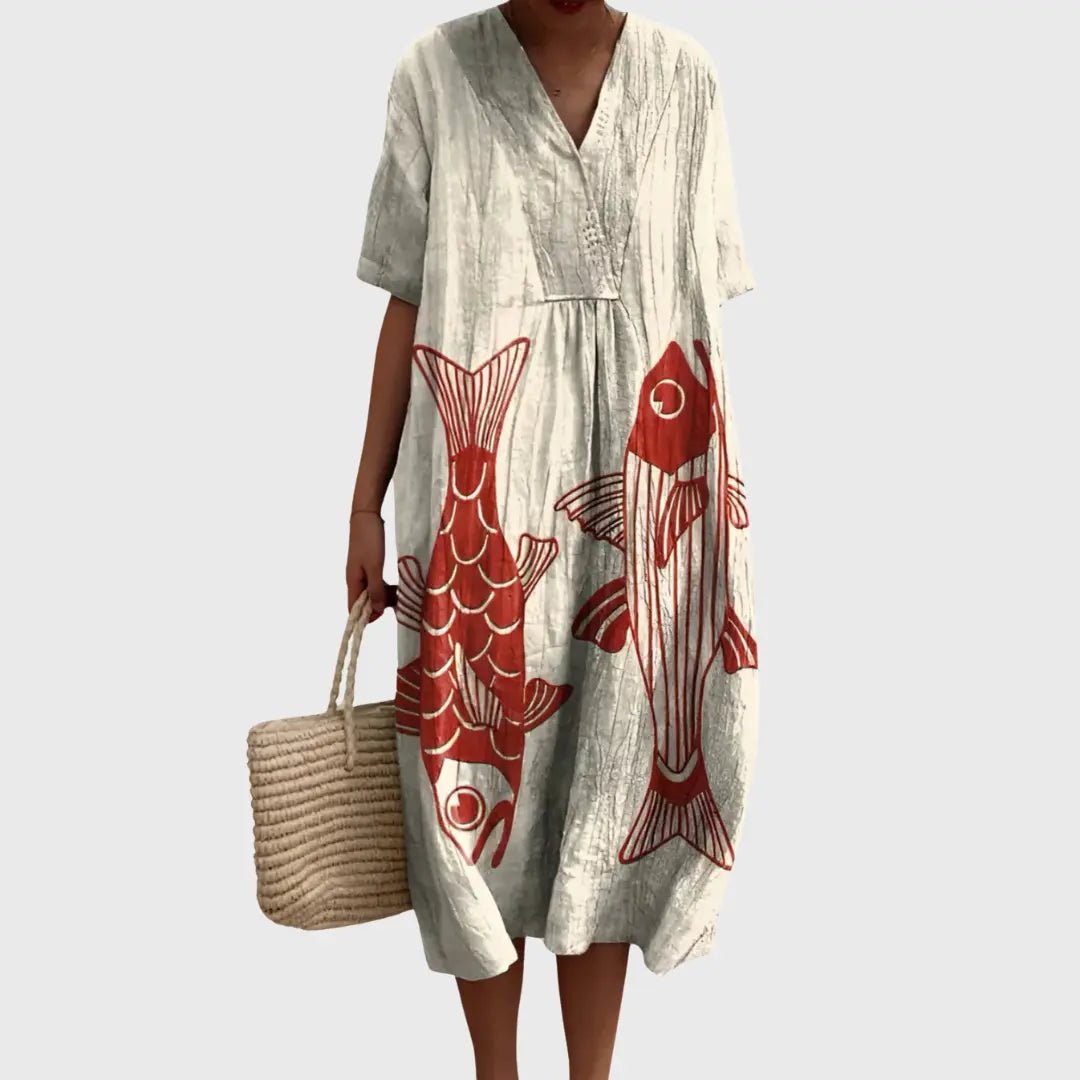 Tessa | Koi Fish Print Relaxed Midi Dress - Benjamin New York