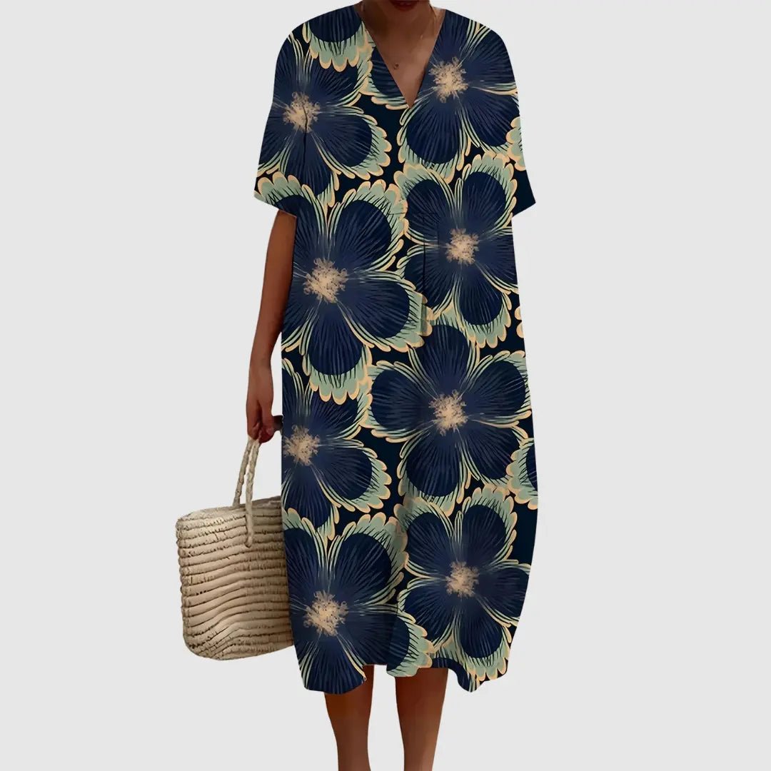 Phoebe | Midnight Bloom Relaxed Midi Dress - Benjamin New York