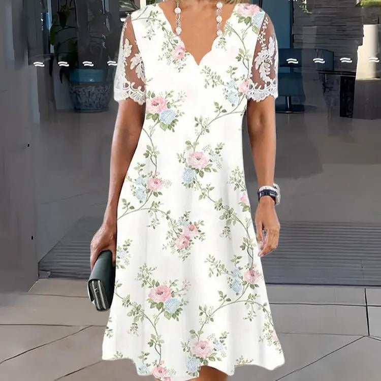 Rosalie | Lace - Trimmed Floral Midi Dress - Benjamin New York