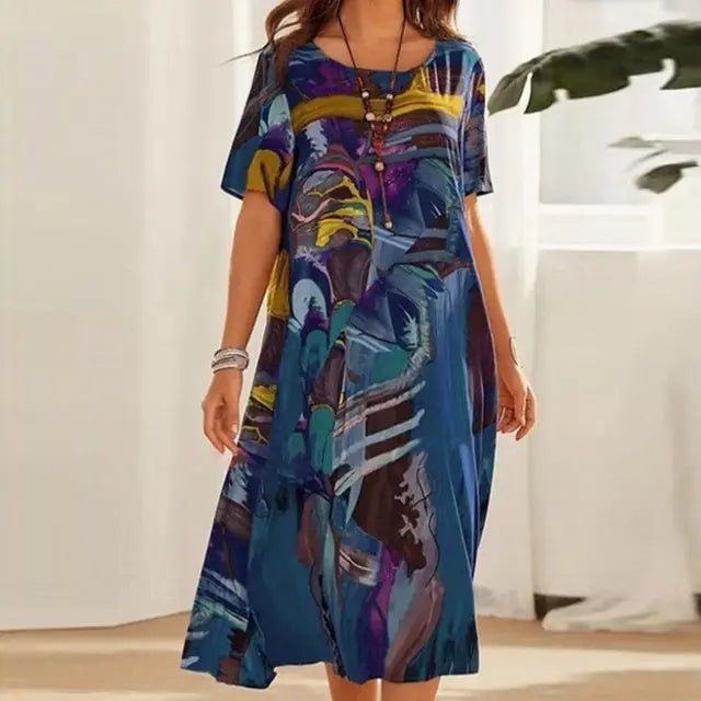 Jasmine | Tropical Art - Inspired Midi Dress - Benjamin New York