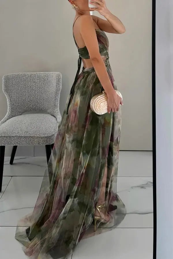 Aurora | Sunset Bloom Pleated Chiffon Gown - Benjamin New York