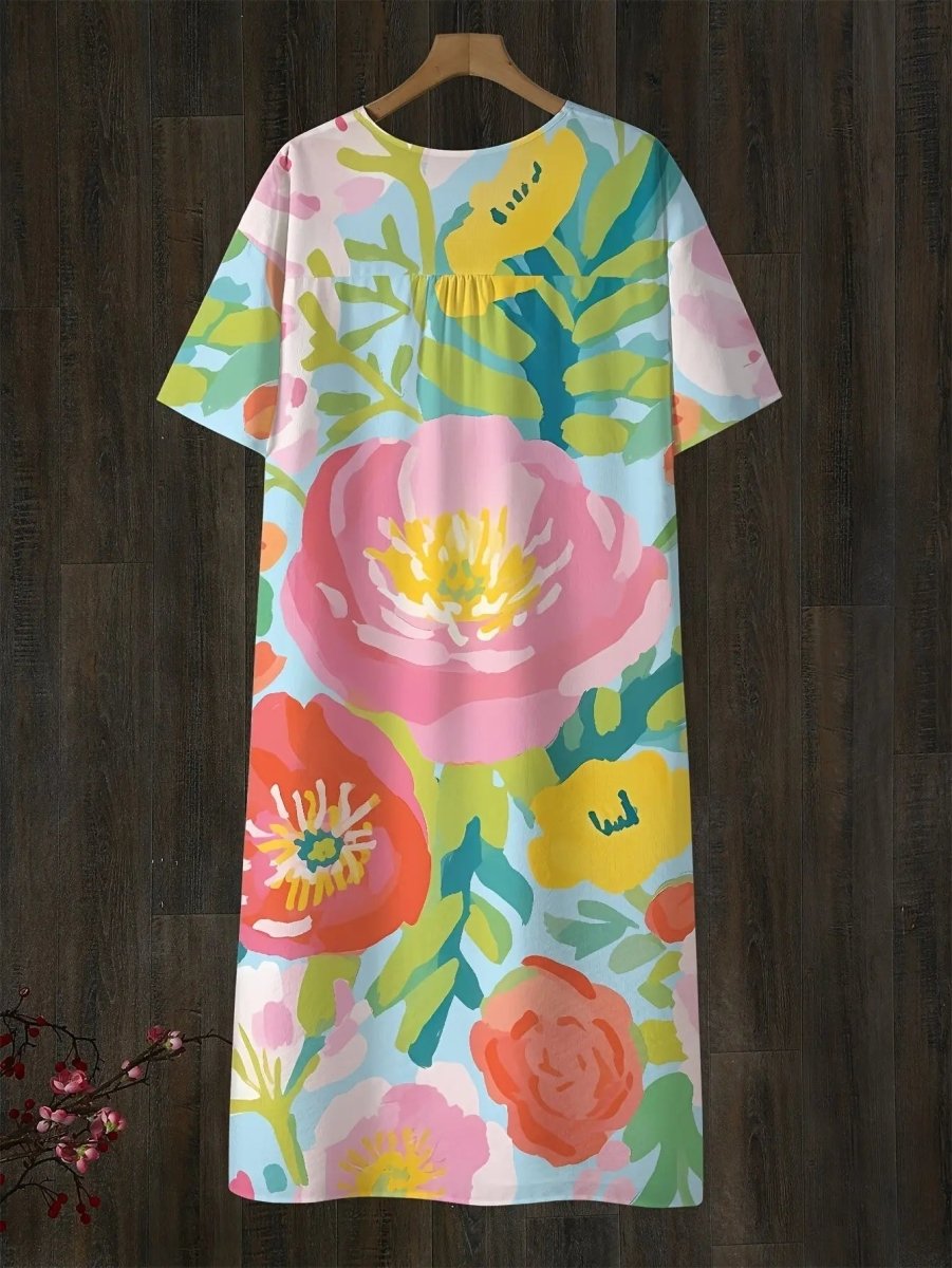 Jasmine | Bold Bloom Watercolor Midi Dress - Benjamin New York