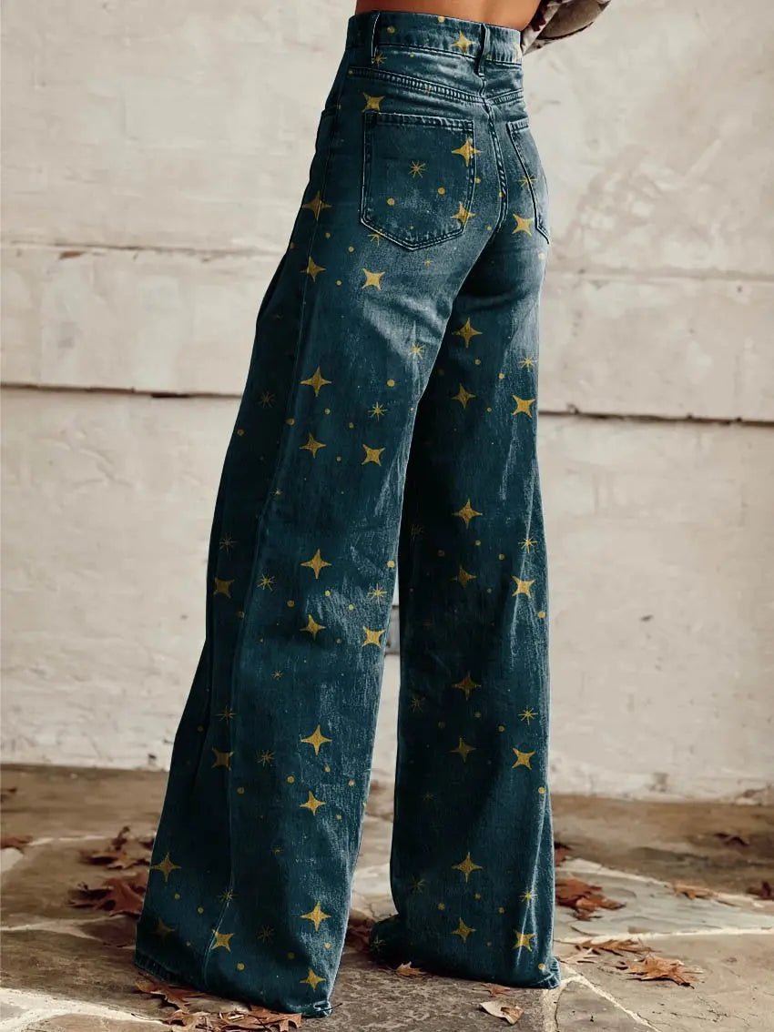 Clara | Midnight Gold Star Wide - Leg Jeans - Benjamin New York