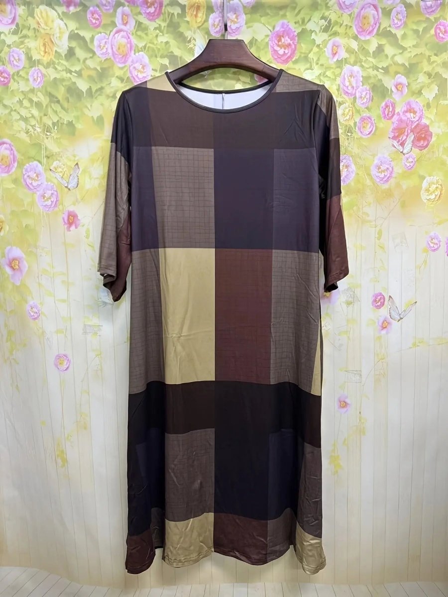 Greta | Earth - Tone Plaid Oversized Maxi Dress - Benjamin New York