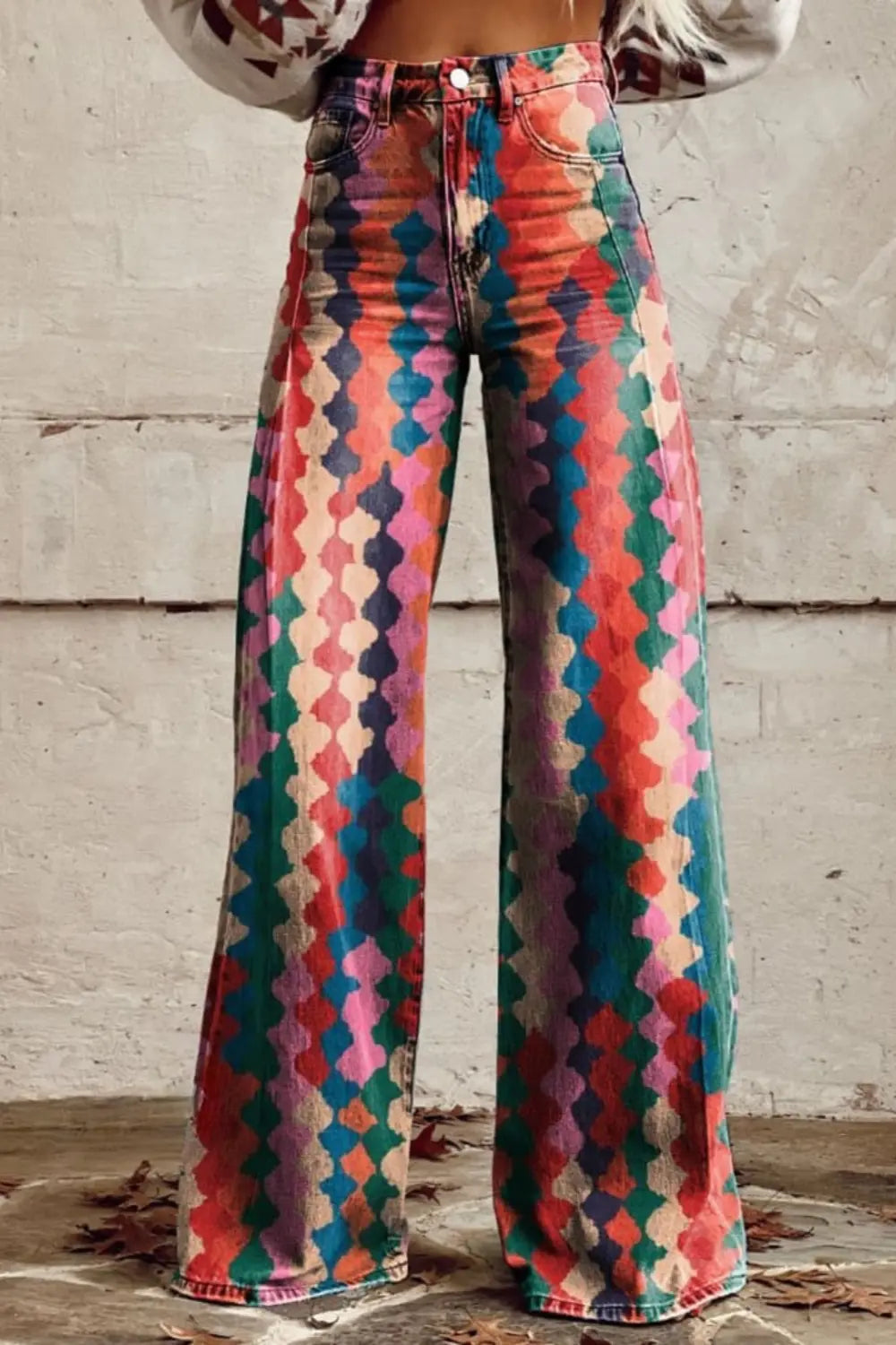 Rio | Multicolour Geometric High - Waisted Wide - Leg Jeans - Benjamin New York