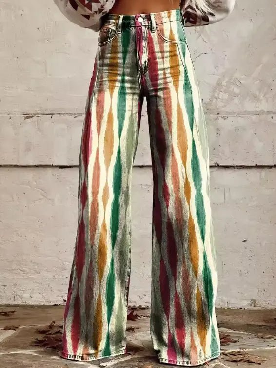 Leona | Retro Wave Print Wide - Leg Jeans - Benjamin New York