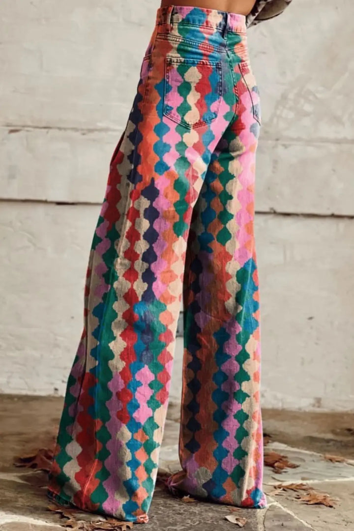 Rio | Multicolour Geometric High - Waisted Wide - Leg Jeans - Benjamin New York