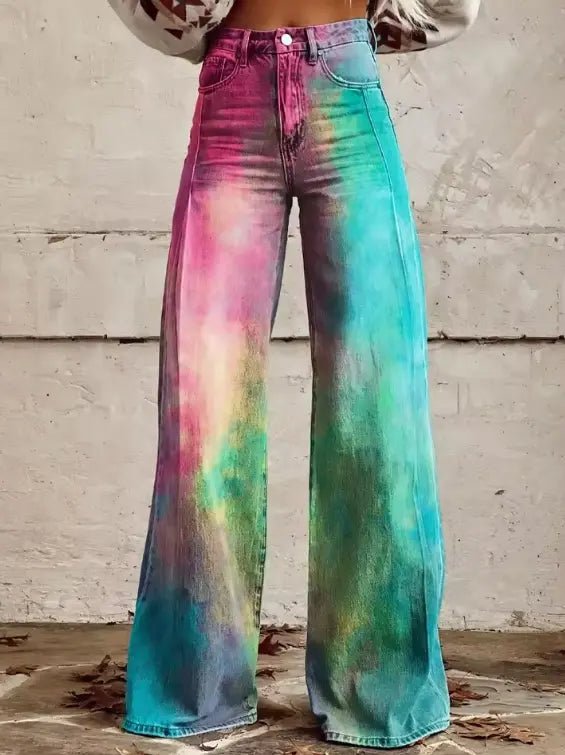 Skye | Rainbow Wash High - Waisted Wide - Leg Jeans - Benjamin New York