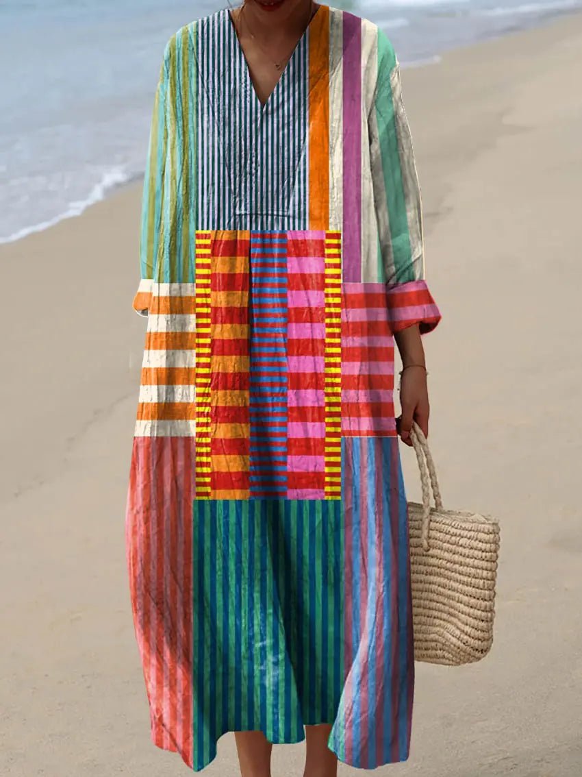 Cleo | Bold Striped Patch Maxi Dress - Benjamin New York