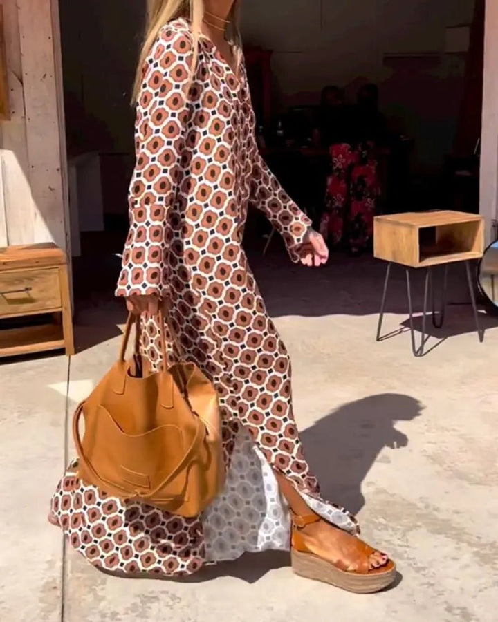 Hazel | Effortless Retro - Print Longline Dress - Benjamin New York
