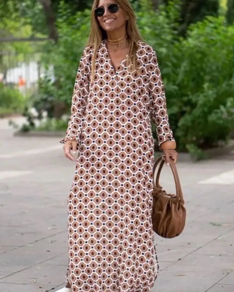 Hazel | Effortless Retro - Print Longline Dress - Benjamin New York