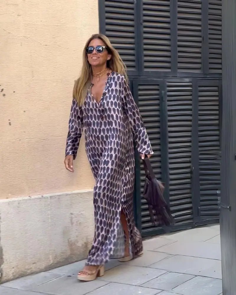 Hazel | Effortless Retro - Print Longline Dress - Benjamin New York