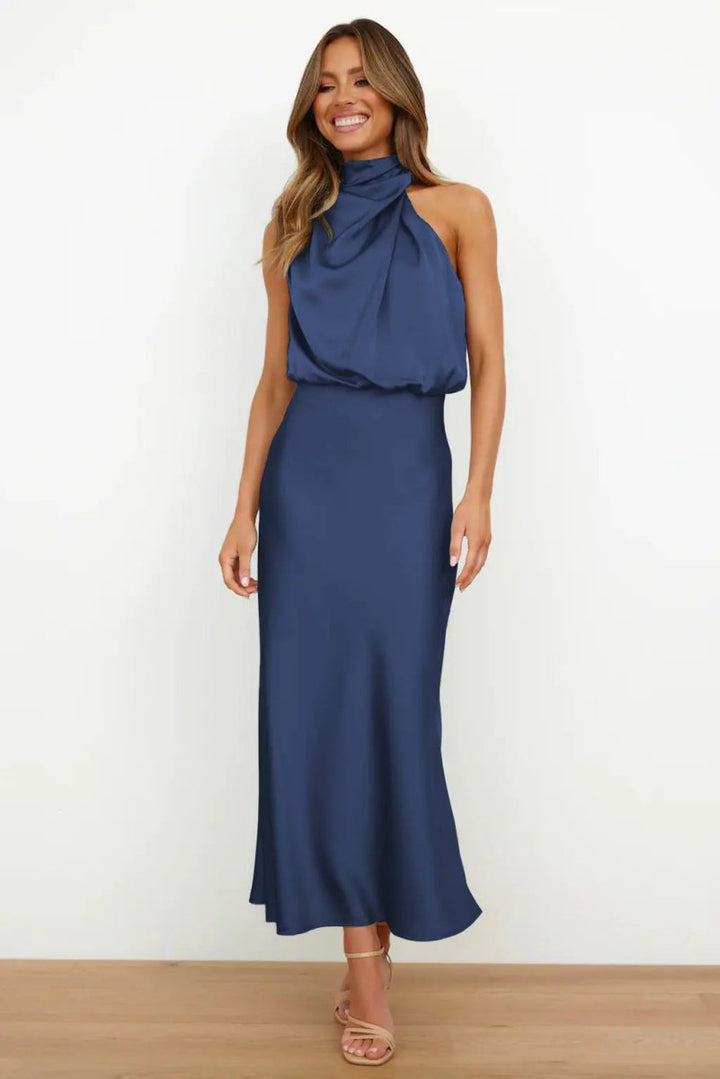 Elena | Satin Halter - Neck Midi Dress - Benjamin New York