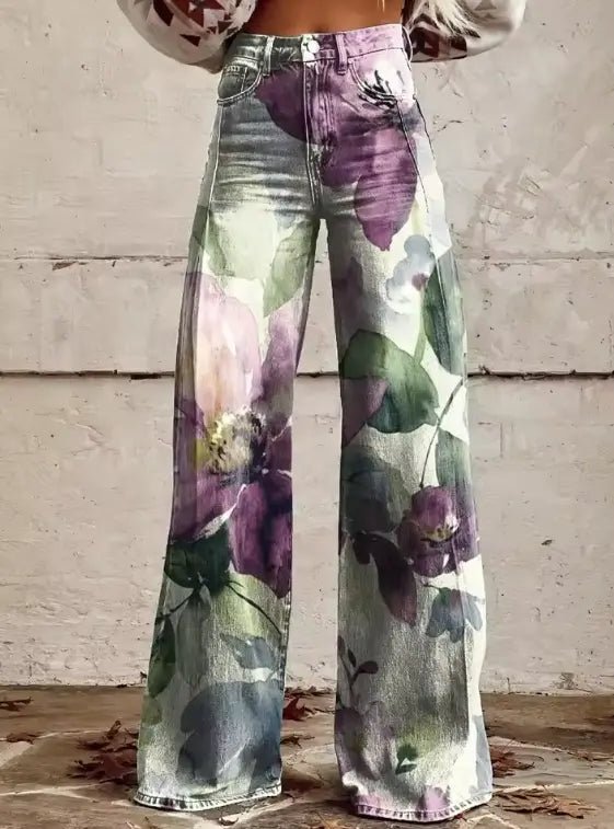 Freya | Elegant Watercolour Floral Wide - Leg pants - Benjamin New York