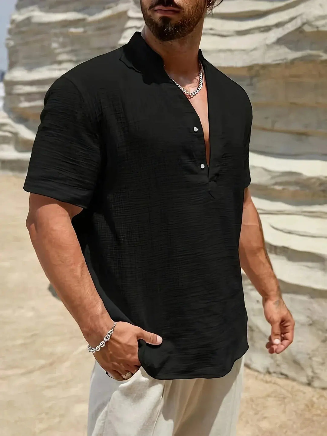 Scott | Cozy Stand - Collar Summer Shirt - Benjamin New York