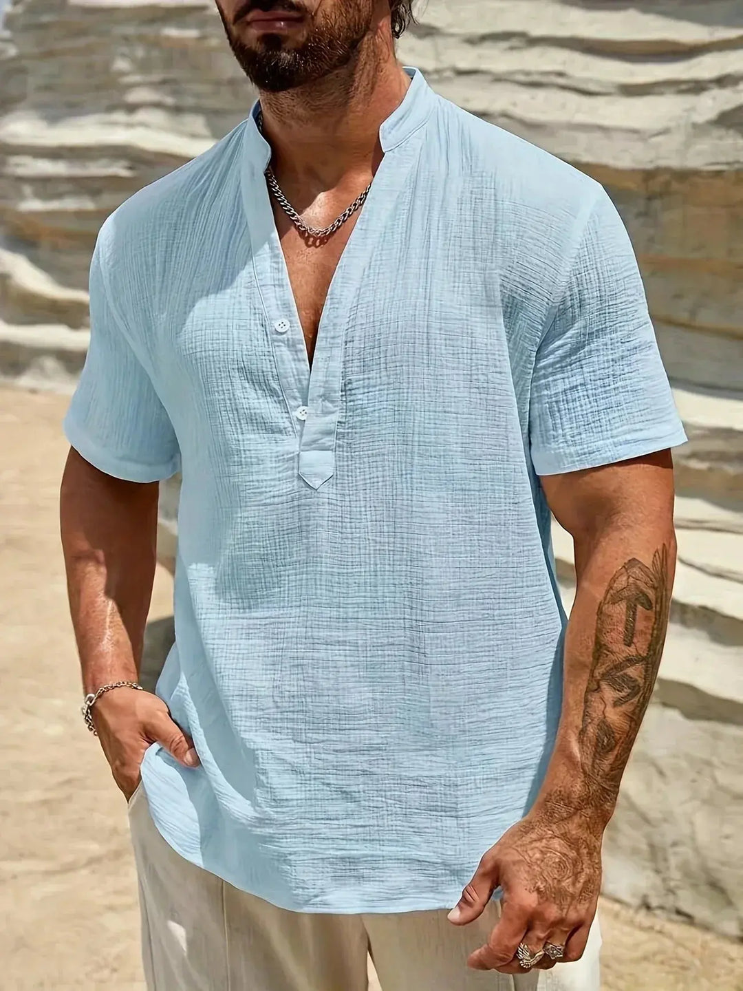 Scott | Cozy Stand - Collar Summer Shirt - Benjamin New York