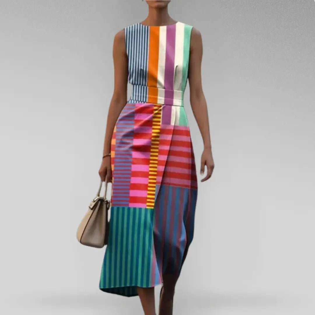 Aurelia | Sleek Colorblock Midi Panel Dress - Benjamin New York