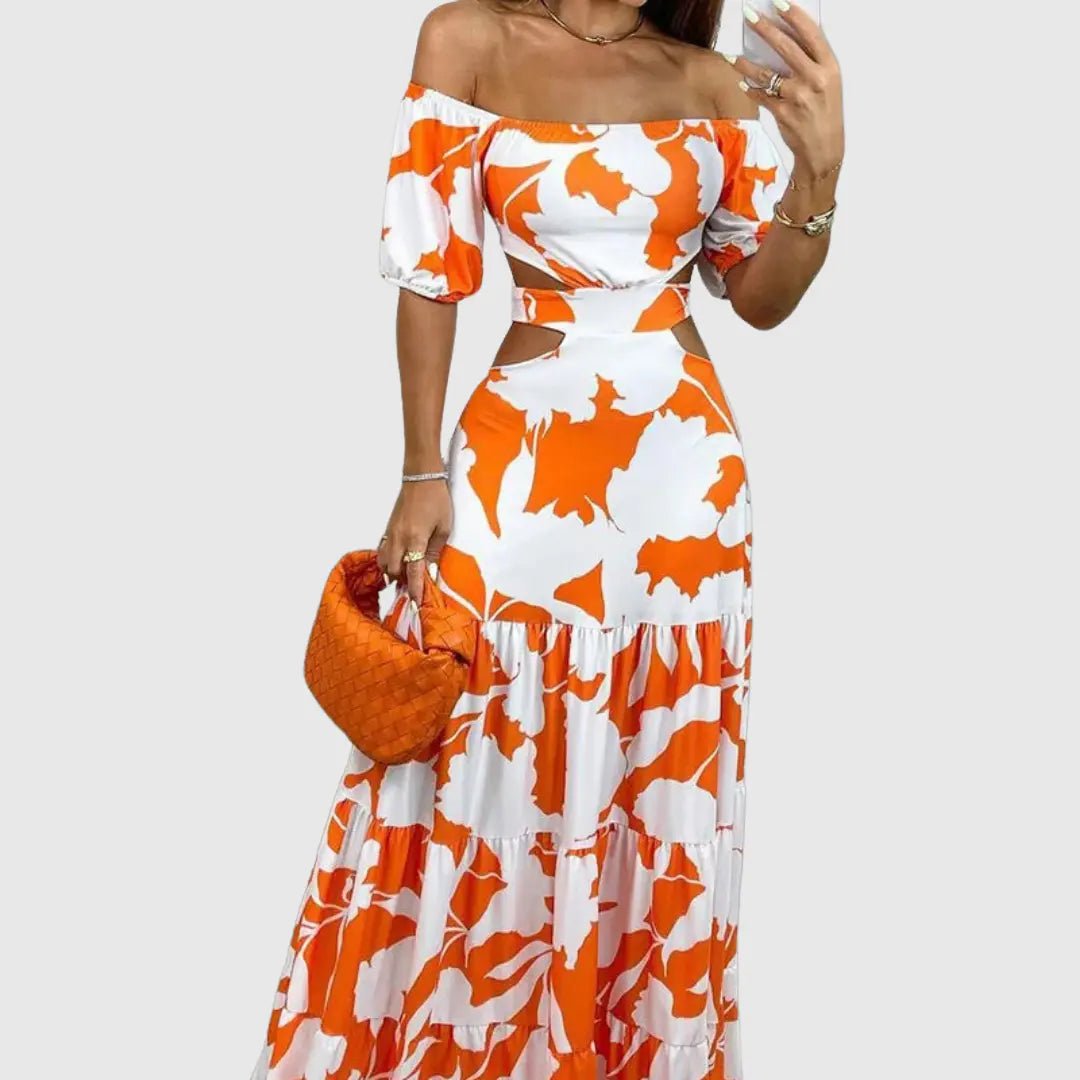 Isla | Off - Shoulder Orange Blossom Maxi Dress - Benjamin New York