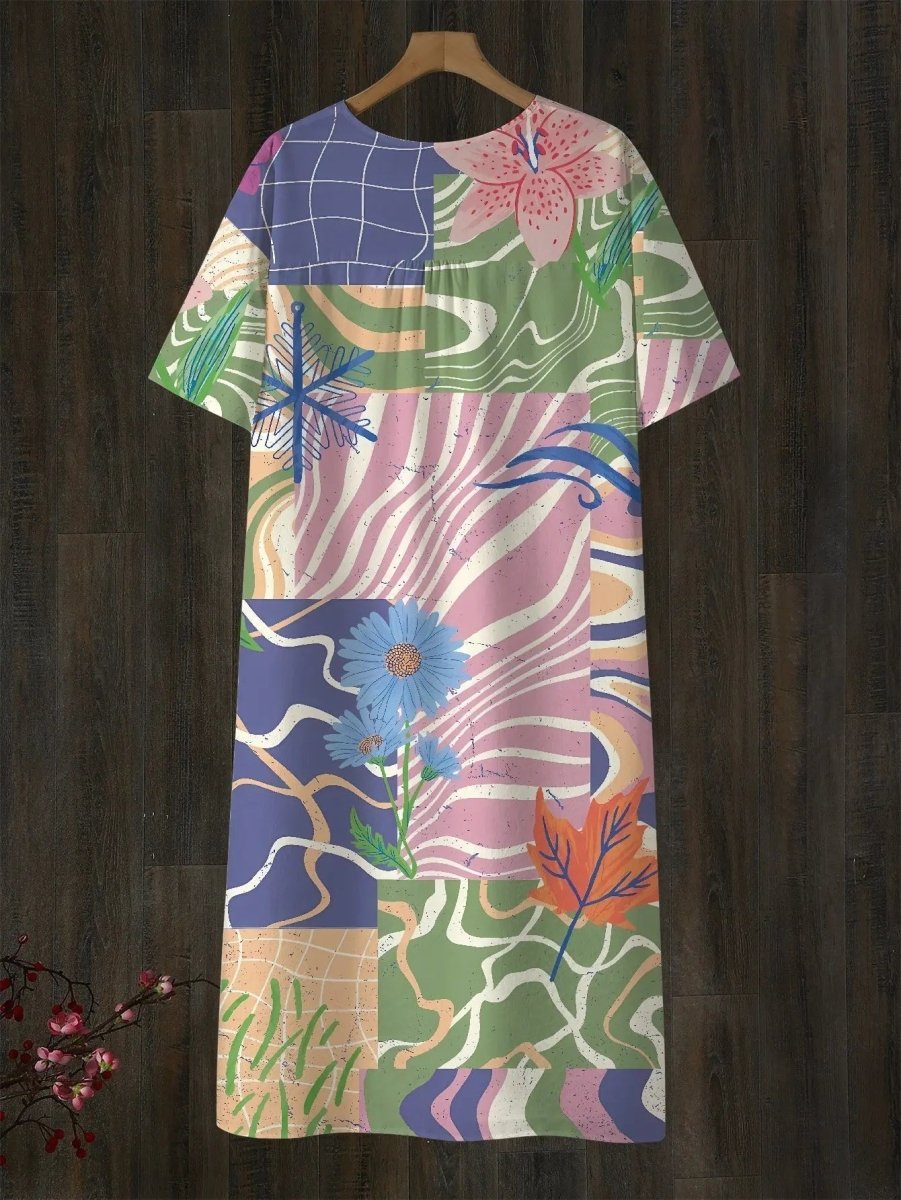 Tess | Abstract Garden Collage Midi Dress - Benjamin New York