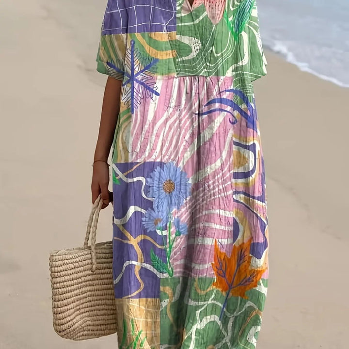 Tess | Abstract Garden Collage Midi Dress - Benjamin New York