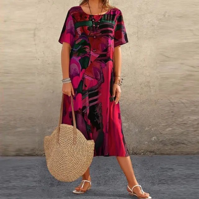 Jasmine | Tropical Art - Inspired Midi Dress - Benjamin New York