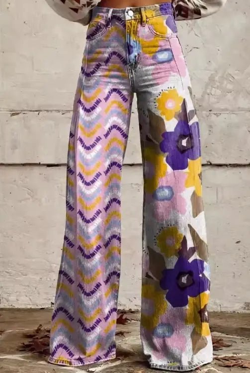 Lola | Vibrant Patch - Print Wide - Leg Jeans - Benjamin New York