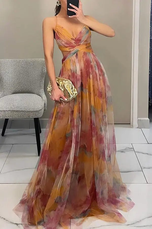 Aurora | Sunset Bloom Pleated Chiffon Gown - Benjamin New York