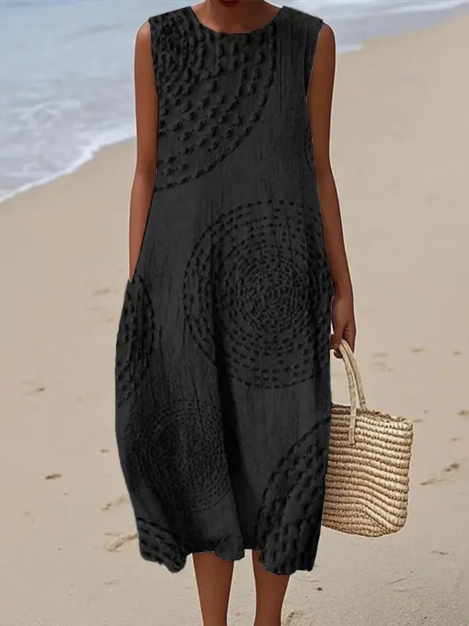 Eliza | Soft Embroidered Sleeveless Midi Dress - Benjamin New York