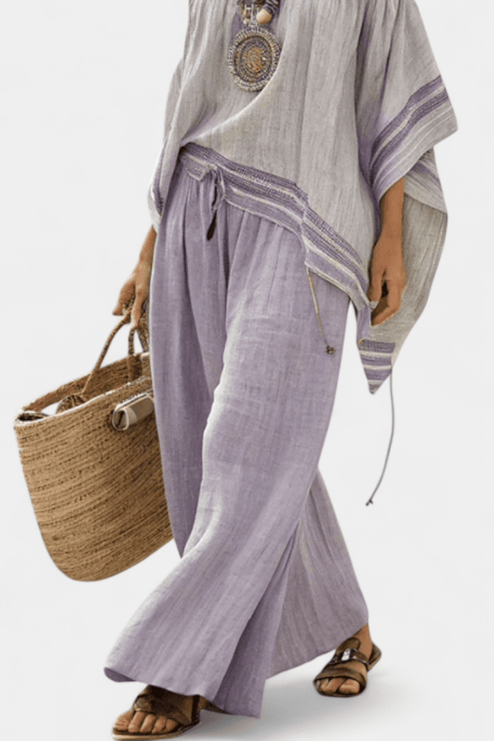 Zandrel | Elegant Off - Shoulder Top & Wide - Leg Striped Pants - Benjamin New York
