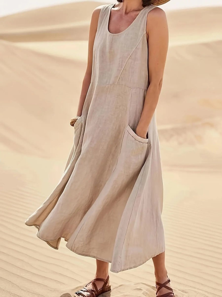 Maeve | Linen Blend Sleeveless Midi Dress - Benjamin New York