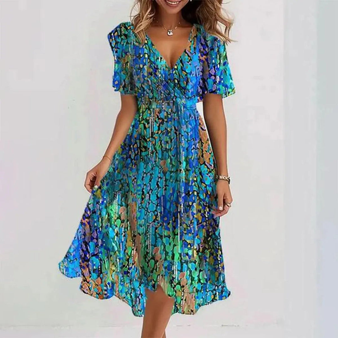Sienna | Vivid Abstract Wrap Midi Dress - Benjamin New York