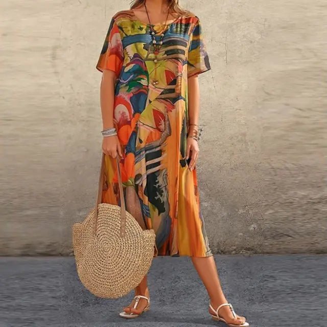 Jasmine | Tropical Art - Inspired Midi Dress - Benjamin New York