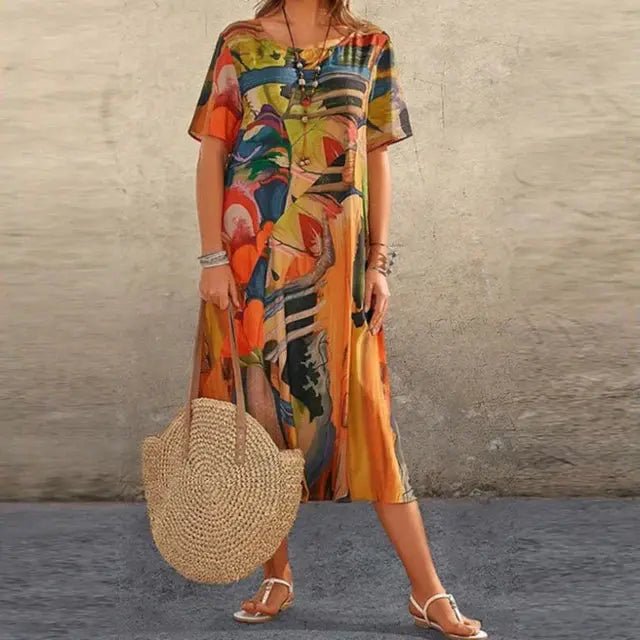 Jasmine | Tropical Art - Inspired Midi Dress - Benjamin New York