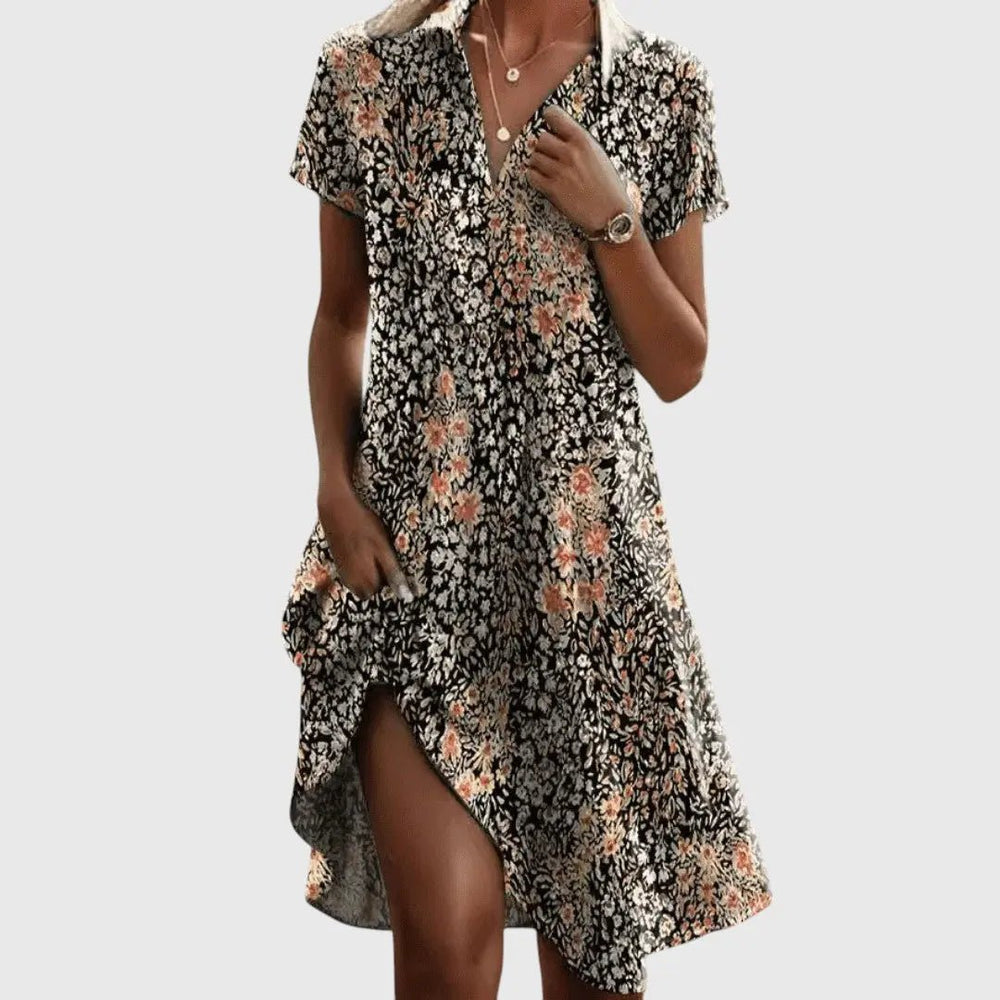 Aria | Red Boho Charm V - Neck Dress - Benjamin New York