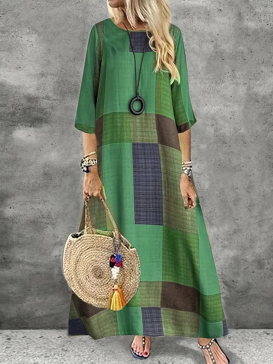 Ivy | Relaxed Fit Green Patchwork Maxi Dress - Benjamin New York