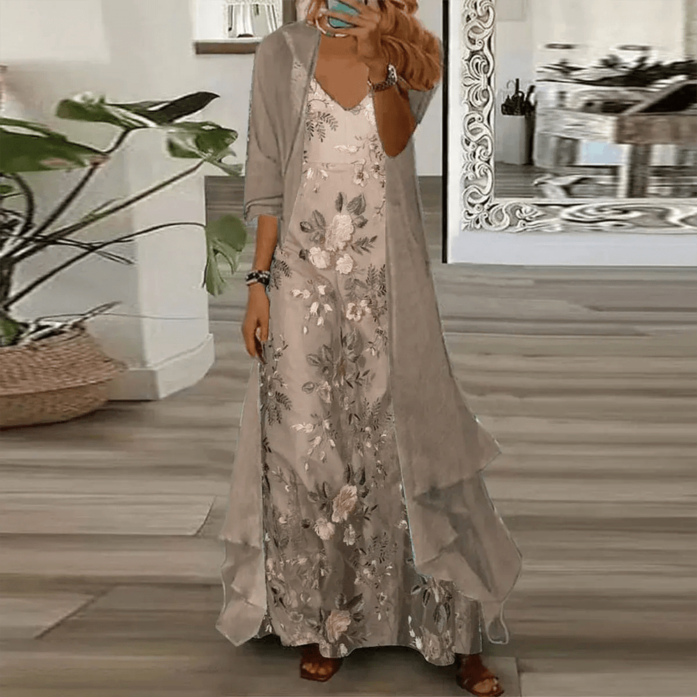 Celeste | Floral Maxi Dress & Draped Cover - Up Set - Benjamin New York