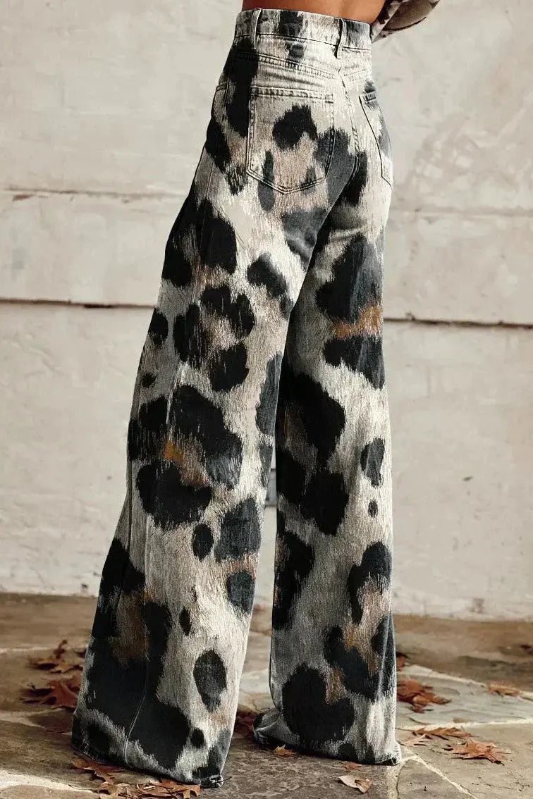 Darcie | Wild Spirit High - Waisted Leopard Wide - Leg Jeans - Benjamin New York