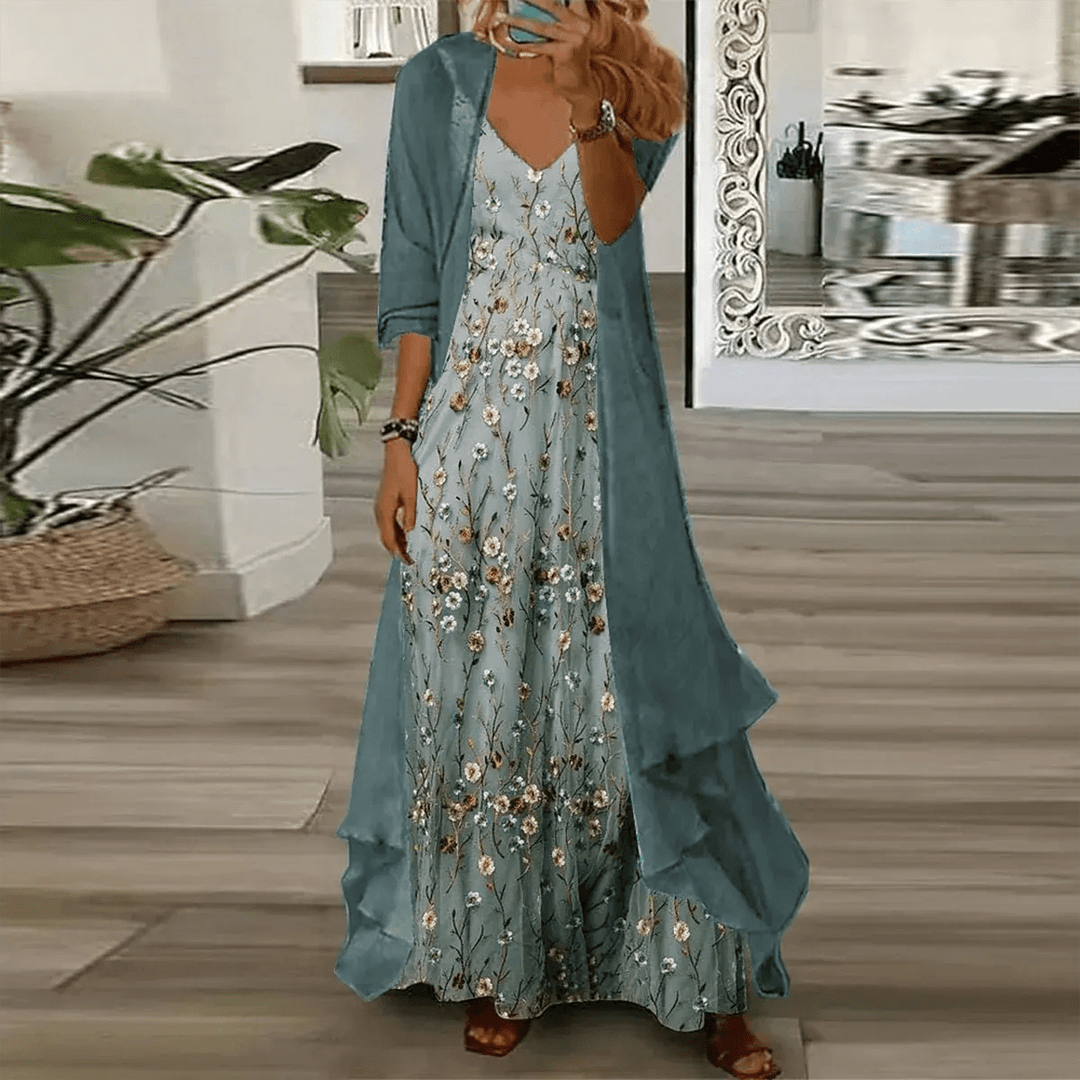 Celeste | Floral Maxi Dress & Draped Cover - Up Set - Benjamin New York