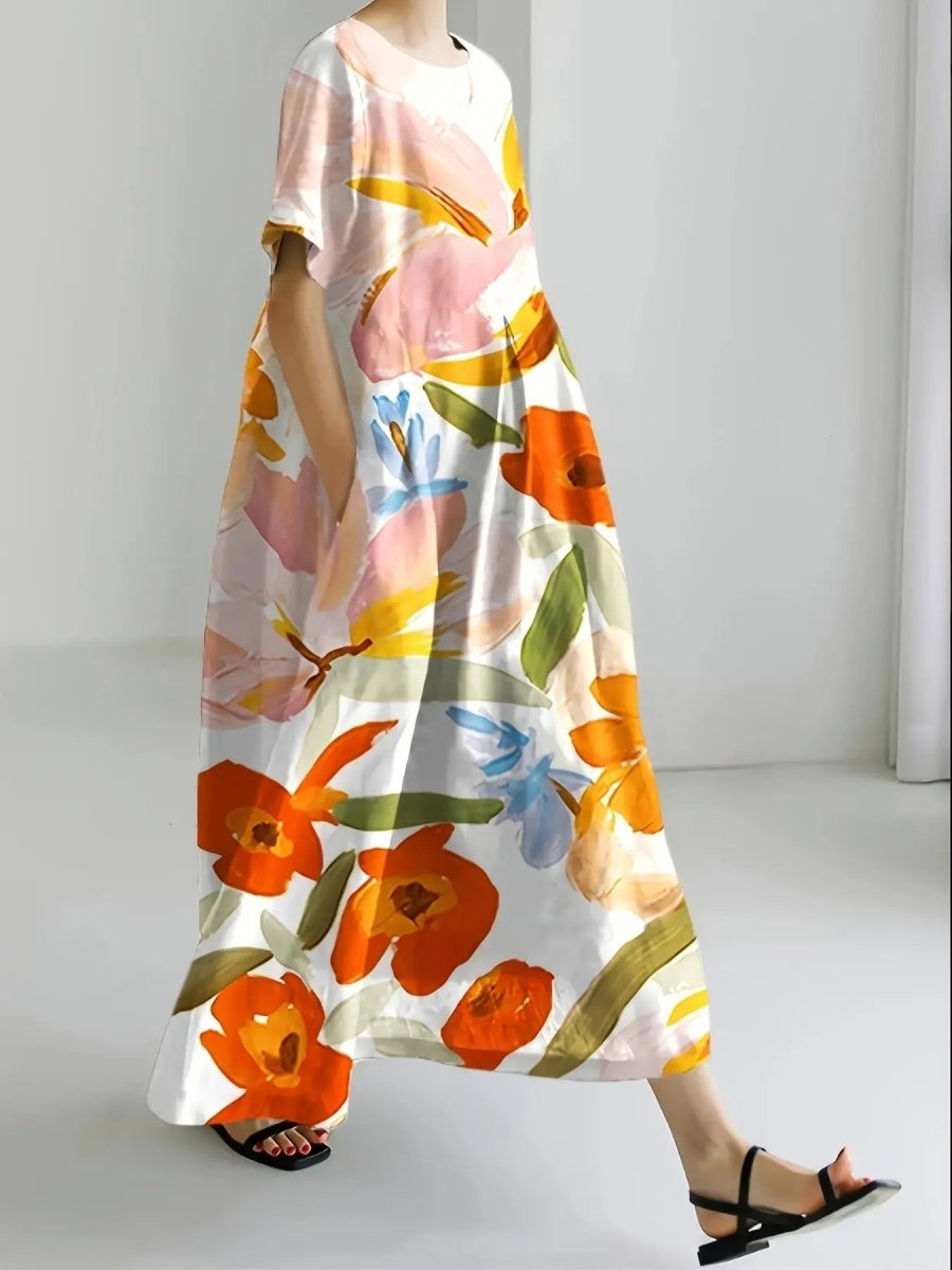 Amelia | Blooming Brushstroke Midi Dress - Benjamin New York