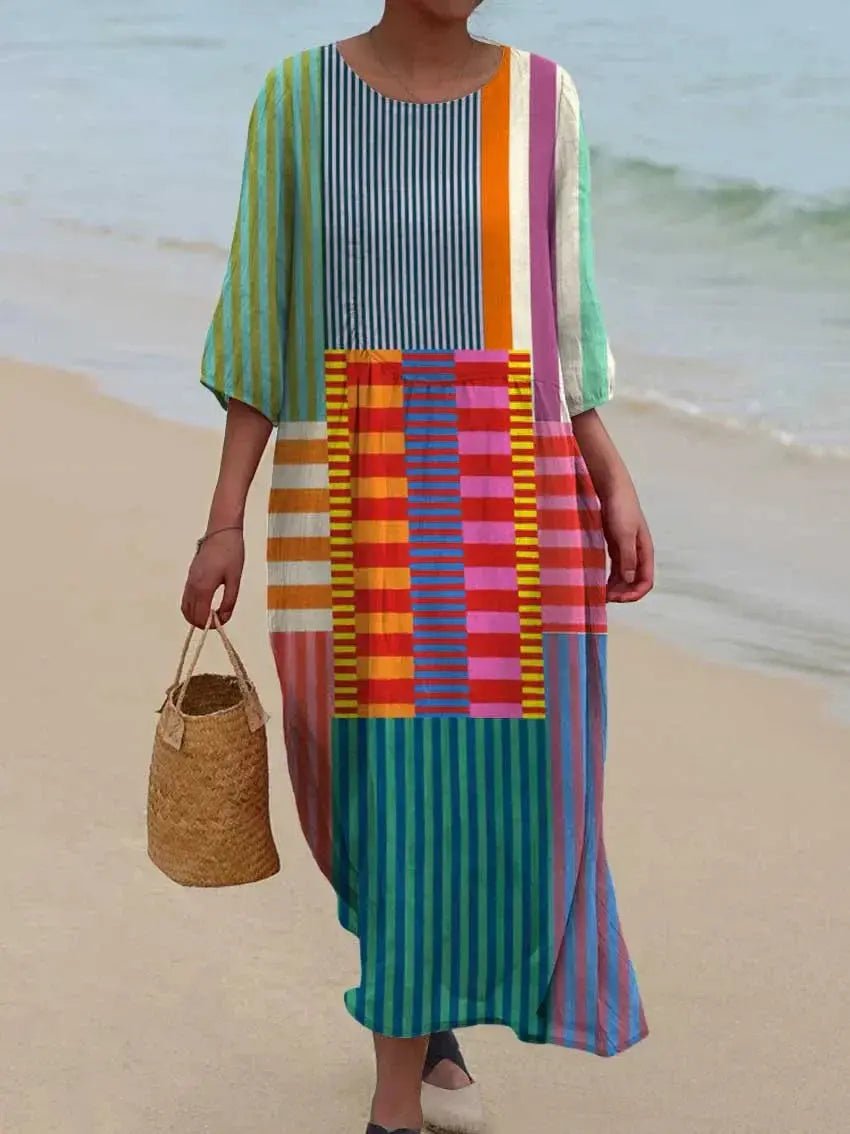 Cleo | Bold Striped Patch Maxi Dress - Benjamin New York