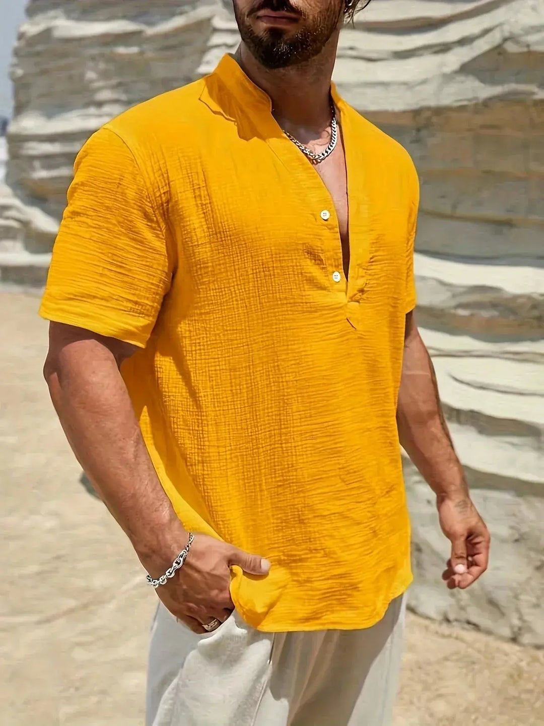 Scott | Cozy Stand - Collar Summer Shirt - Benjamin New York
