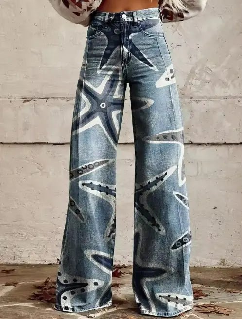 Stella | Starfish Print High - Waisted Wide - Leg Jeans - Benjamin New York