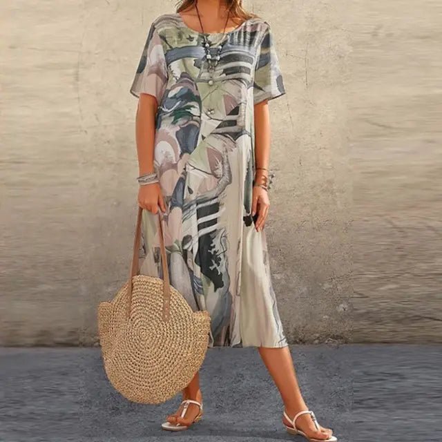 Jasmine | Tropical Art - Inspired Midi Dress - Benjamin New York