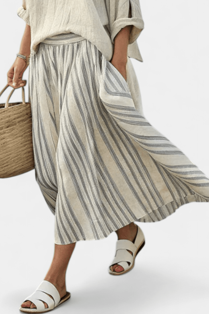Aurcyn | Comfortable Loose Blouse & Striped Midi Skirt - Benjamin New York