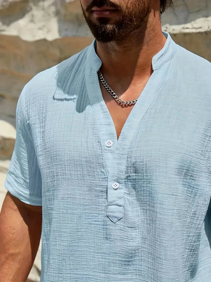 Scott | Cozy Stand - Collar Summer Shirt - Benjamin New York